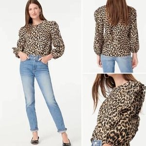 NEW J. Crew Leopard Ruffle-Sleeve Top Size Medium